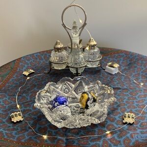 Crystal Glass Mini Cruet Set & Candy Dish RARE Vintage - MAKE OFFER u will love